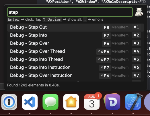 Shortcat being used in Xcode to search menus